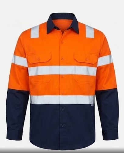 TAPED HI VIS L/S DRILL SHIRT J0078 in Orange/Navy and Yellow/Navy